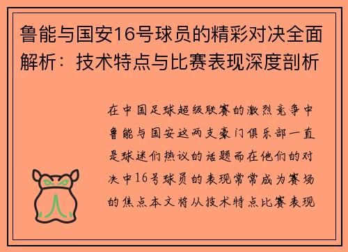 鲁能与国安16号球员的精彩对决全面解析：技术特点与比赛表现深度剖析