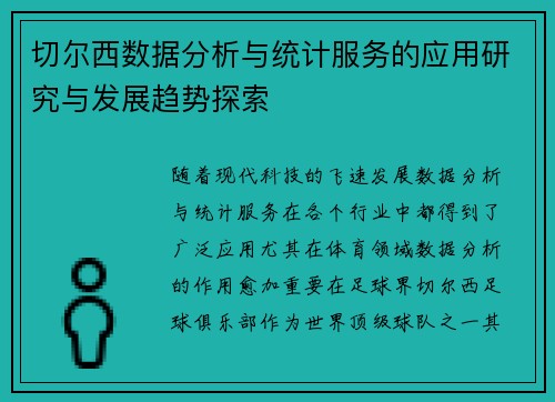 切尔西数据分析与统计服务的应用研究与发展趋势探索